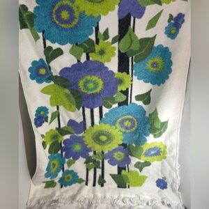 2 for $30 Vintage White Floral Towel with Blue, Purple & Lime Green Blooms